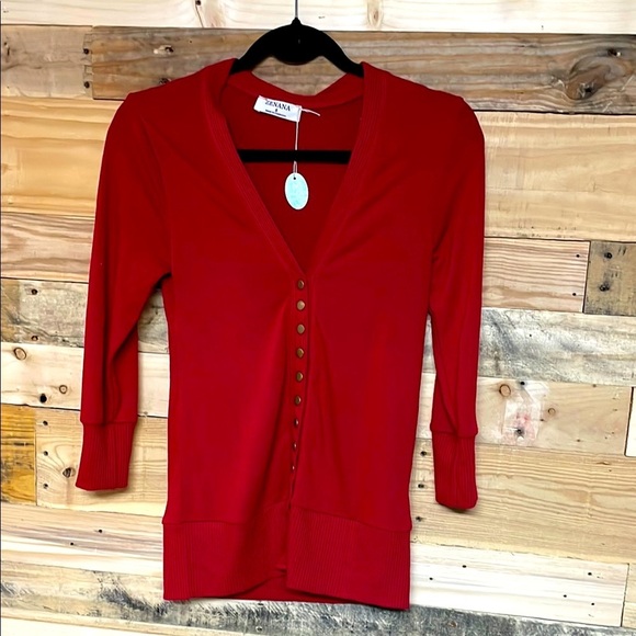 Zenana size Small Red Snap Down Stretchy and Soft Cardigan with 3/4 Sleeves - Picture 1 of 8